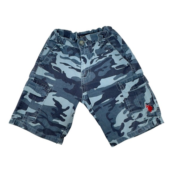US Polo Assn Boys Blue Camo Cargo Shorts Adjustable Waist Size 4 Kids - Picture 1 of 15